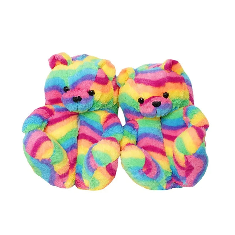 HKM-670803 Cute Plush Teddy Bear Slippers - Soft Indoor Shoes with PP Cotton Filling for All Ages