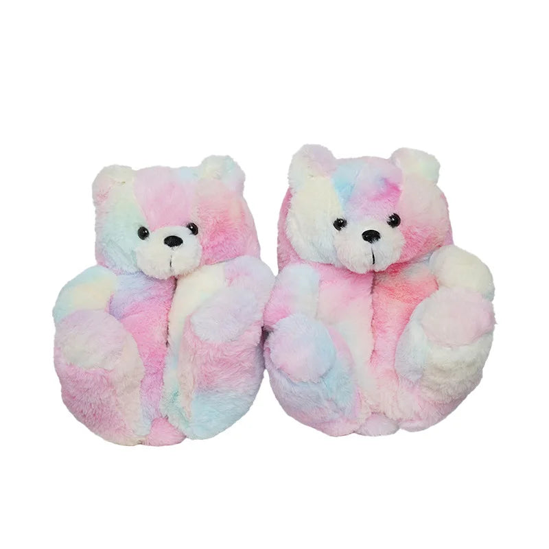HKM-670803 Cute Plush Teddy Bear Slippers - Soft Indoor Shoes with PP Cotton Filling for All Ages