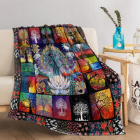 HKM-670803 Flannel Velvet Blanket with Lotus Tree Patterns - Soft, Warm, and Multifunctional for Indoor and Outdoor Use