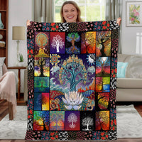 HKM-670803 Flannel Velvet Blanket with Lotus Tree Patterns - Soft, Warm, and Multifunctional for Indoor and Outdoor Use