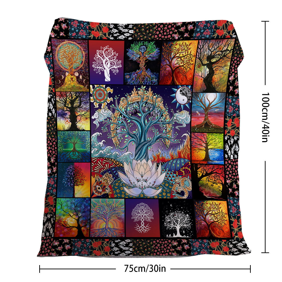 HKM-670803 Flannel Velvet Blanket with Lotus Tree Patterns - Soft, Warm, and Multifunctional for Indoor and Outdoor Use