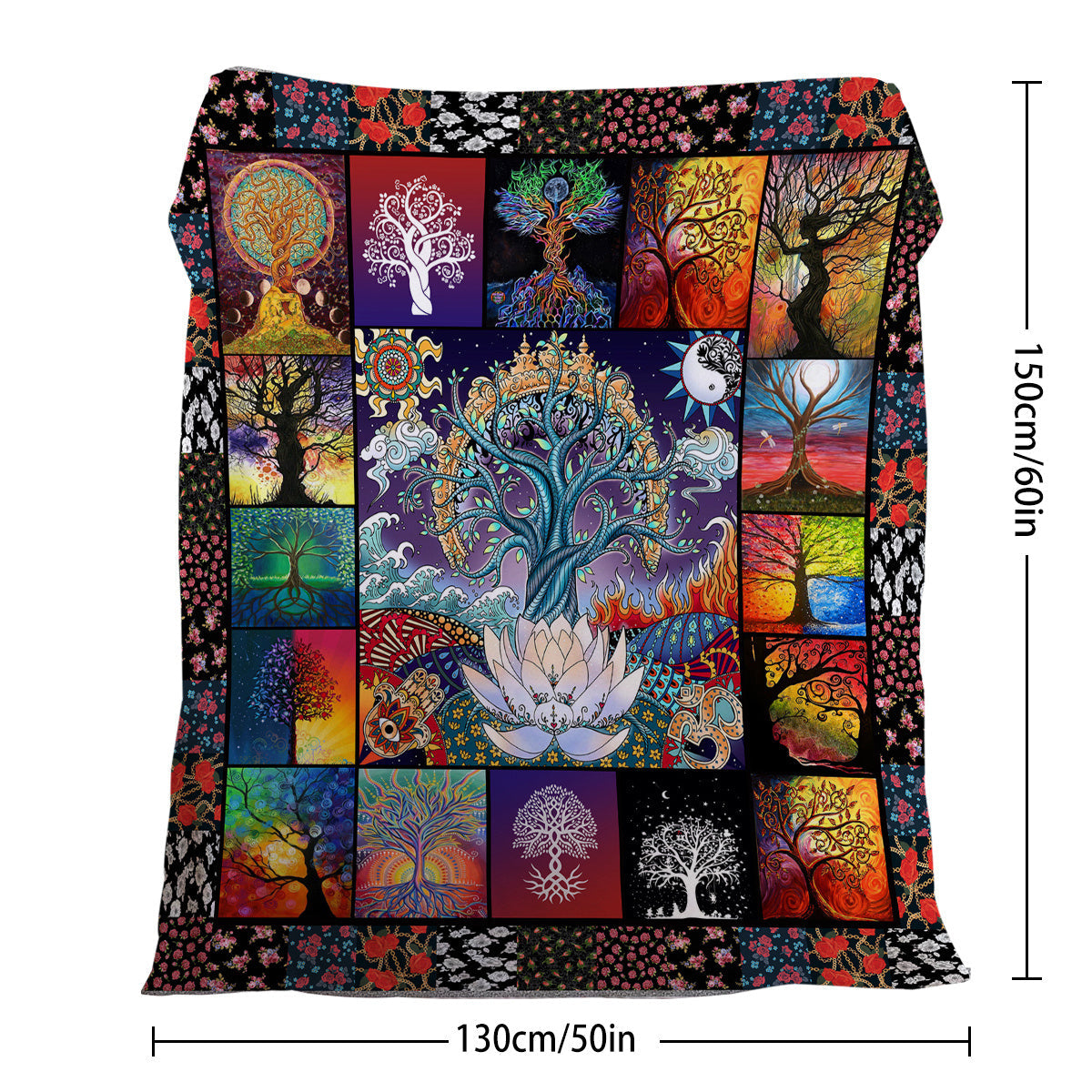 HKM-670803 Flannel Velvet Blanket with Lotus Tree Patterns - Soft, Warm, and Multifunctional for Indoor and Outdoor Use