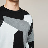 HKM-670803 Men's Thick Round Neck Jacquard Pullover Sweater for Autumn and Winter