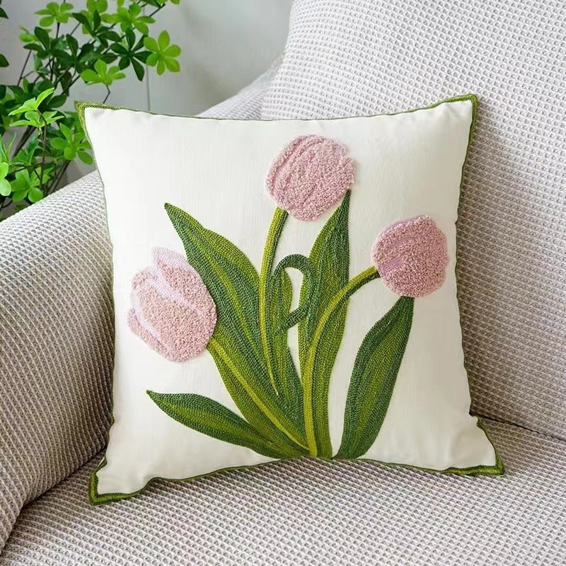 HKM-670931 Floral Embroidered Cushion Cover, 45x45cm, Modern Simplicity Design