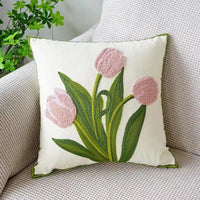 HKM-670931 Floral Embroidered Cushion Cover, 45x45cm, Modern Simplicity Design