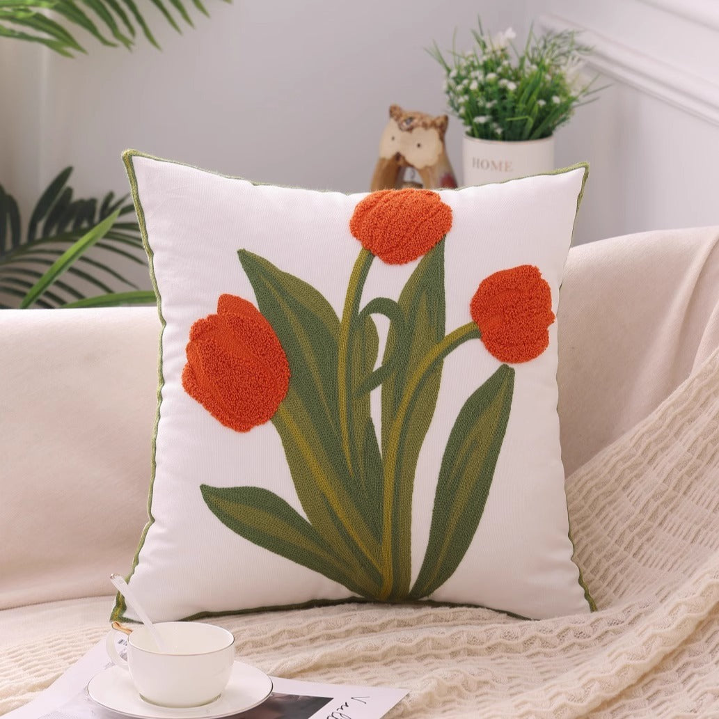HKM-670931 Floral Embroidered Cushion Cover, 45x45cm, Modern Simplicity Design