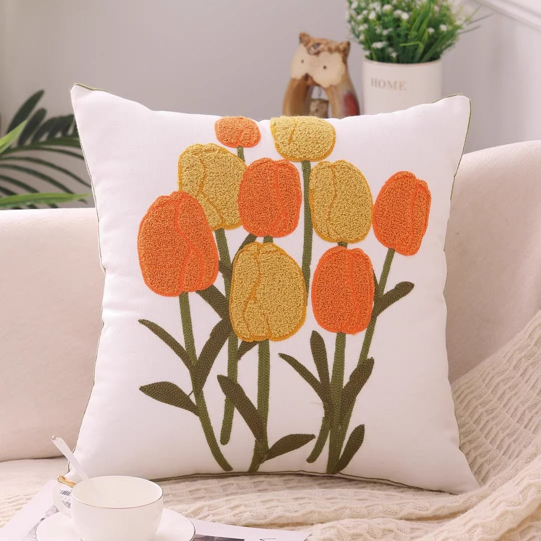 HKM-670931 Floral Embroidered Cushion Cover, 45x45cm, Modern Simplicity Design