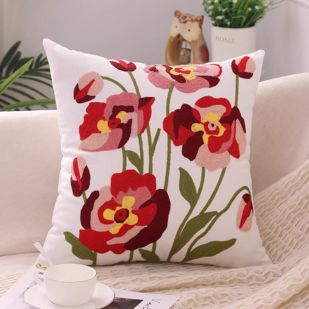 HKM-670931 Floral Embroidered Cushion Cover, 45x45cm, Modern Simplicity Design