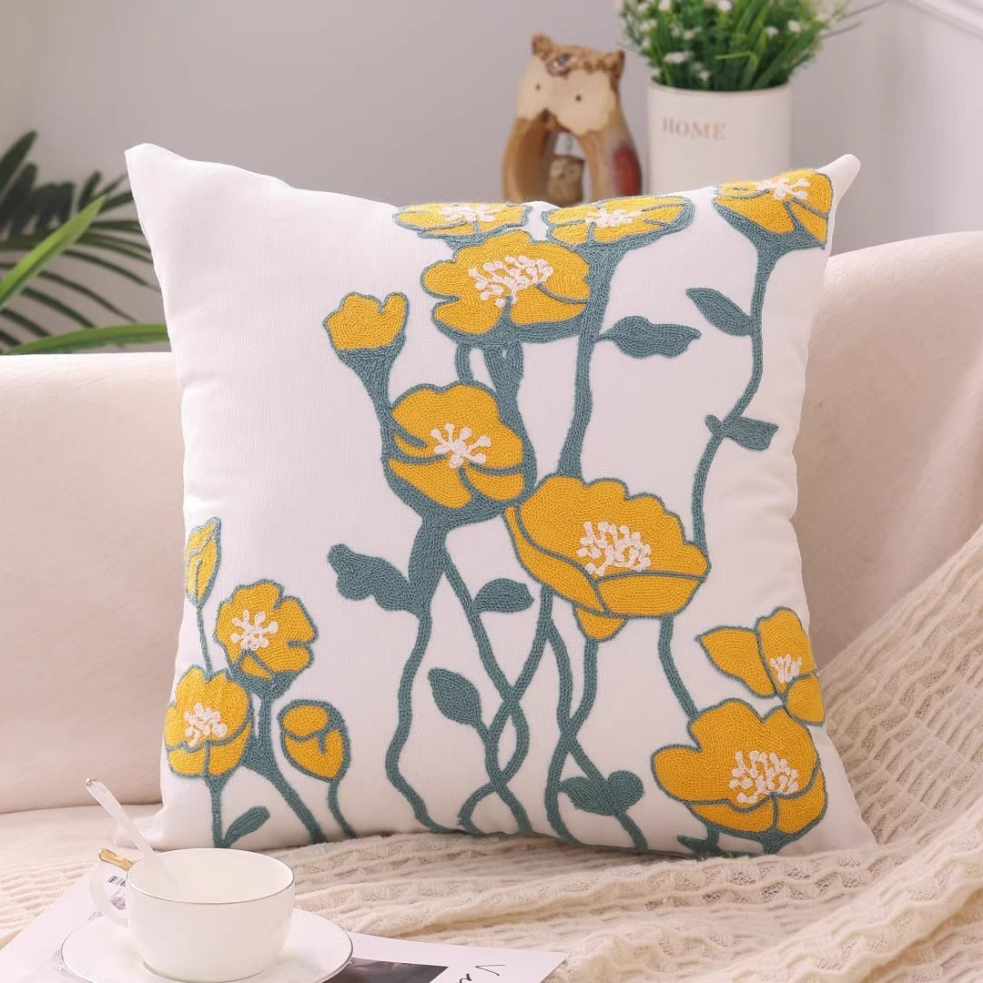 HKM-670931 Floral Embroidered Cushion Cover, 45x45cm, Modern Simplicity Design