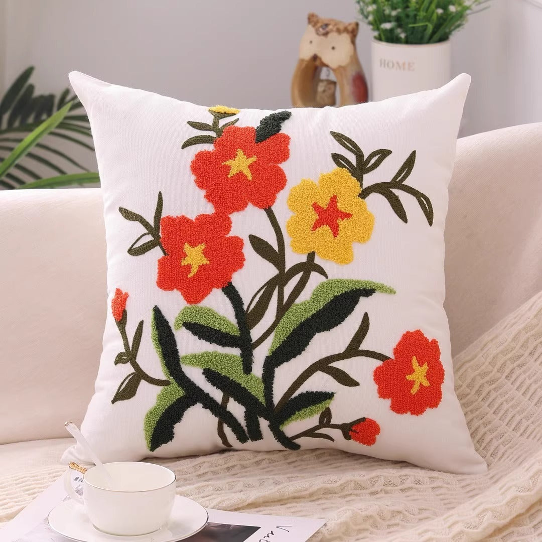 HKM-670931 Floral Embroidered Cushion Cover, 45x45cm, Modern Simplicity Design