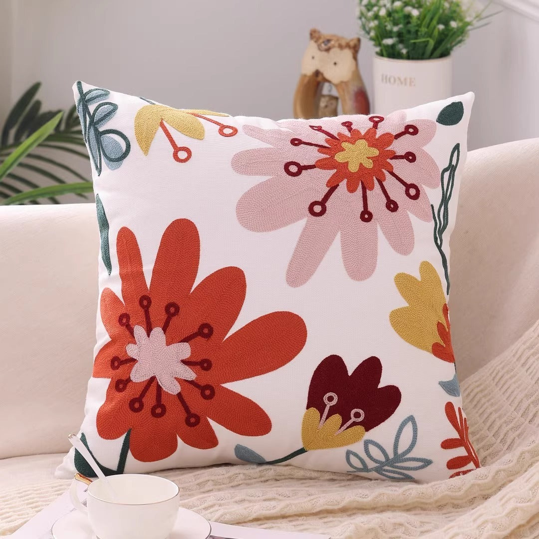 HKM-670931 Floral Embroidered Cushion Cover, 45x45cm, Modern Simplicity Design