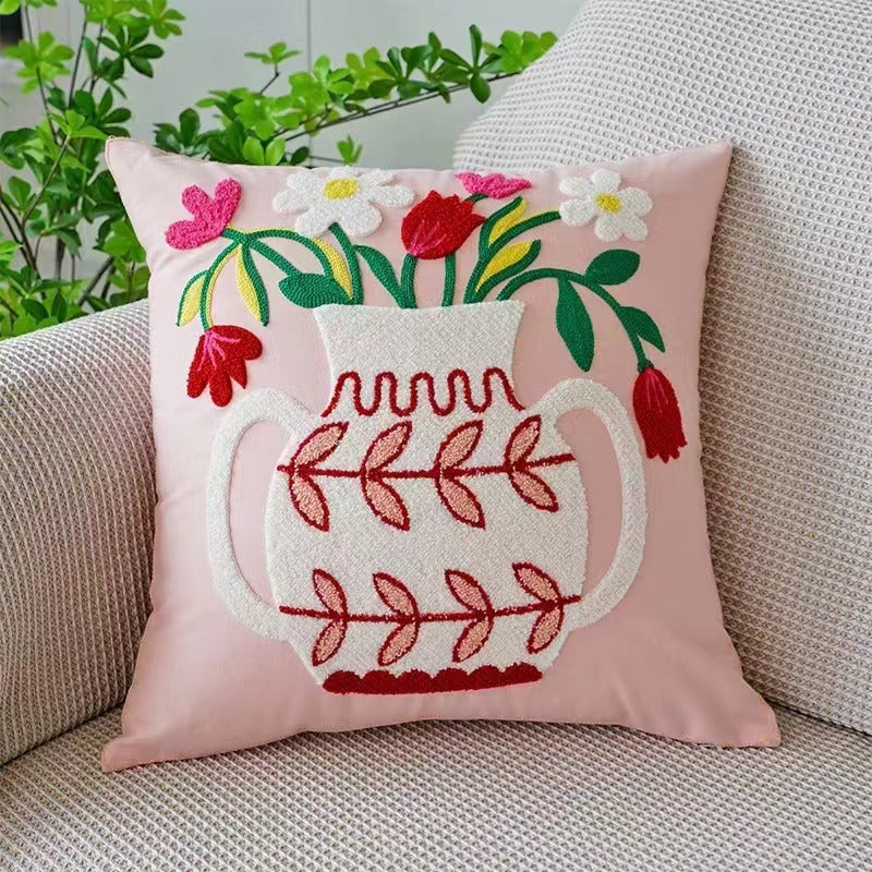 HKM-670931 Floral Embroidered Cushion Cover, 45x45cm, Modern Simplicity Design