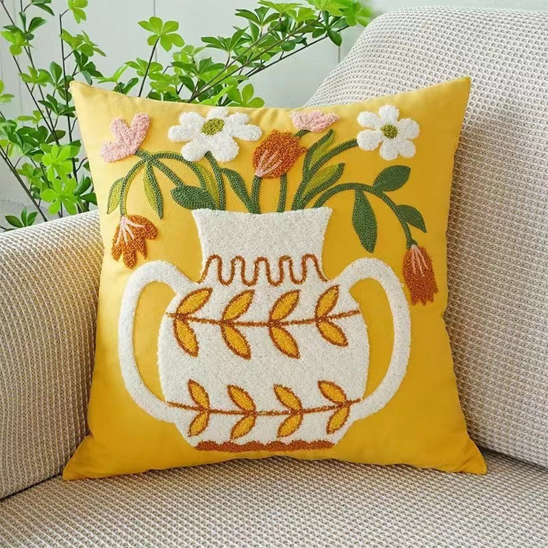 HKM-670931 Floral Embroidered Cushion Cover, 45x45cm, Modern Simplicity Design