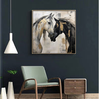 HKM-671059 Hand-Painted Abstract Horse Canvas Art - Modern Black and White Animal Painting for Home Office Decor