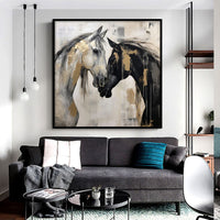 HKM-671059 Hand-Painted Abstract Horse Canvas Art - Modern Black and White Animal Painting for Home Office Decor