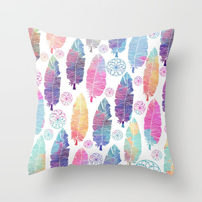 HKM-671187 Peacock Feather Ethnic Style Pillowcase with Polyester and PP Cotton Filling - 45x45cm