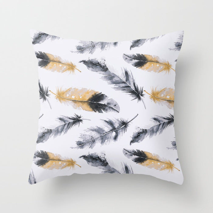 HKM-671187 Peacock Feather Ethnic Style Pillowcase with Polyester and PP Cotton Filling - 45x45cm