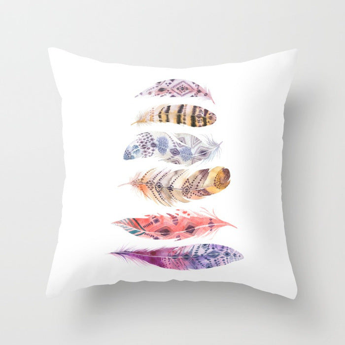 HKM-671187 Peacock Feather Ethnic Style Pillowcase with Polyester and PP Cotton Filling - 45x45cm