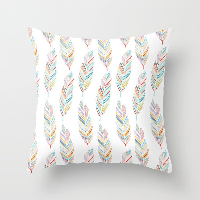 HKM-671187 Peacock Feather Ethnic Style Pillowcase with Polyester and PP Cotton Filling - 45x45cm