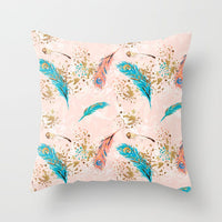 HKM-671187 Peacock Feather Ethnic Style Pillowcase with Polyester and PP Cotton Filling - 45x45cm