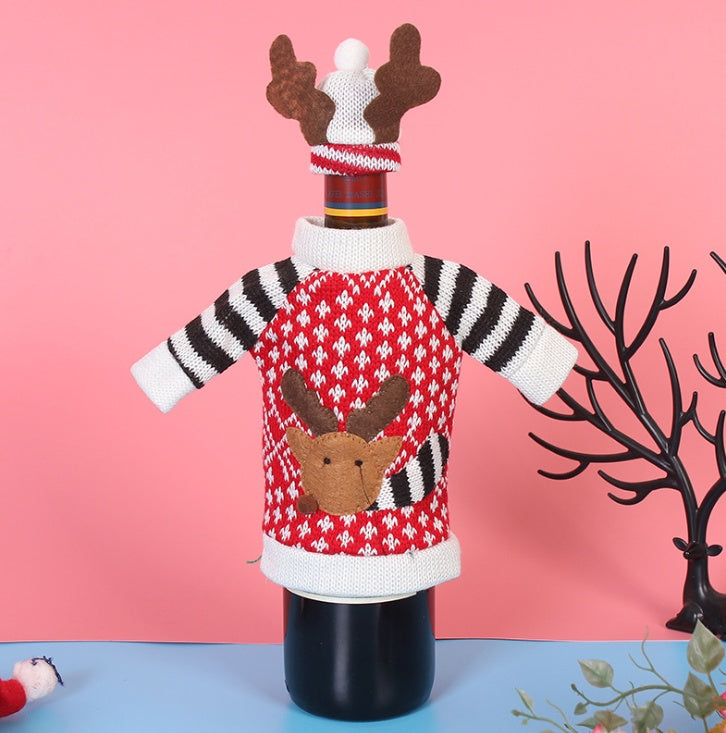 HKM-671251 Christmas Wine Bottle Sweater Set with Hat – Decorative Wine Bag for Holiday Celebrations