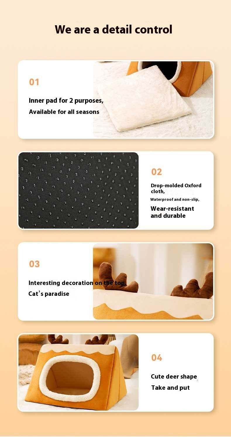 HKM-671251 Cozy Triangle Elk Nest for Cats and Dogs - Warm Winter Sleeping Bed