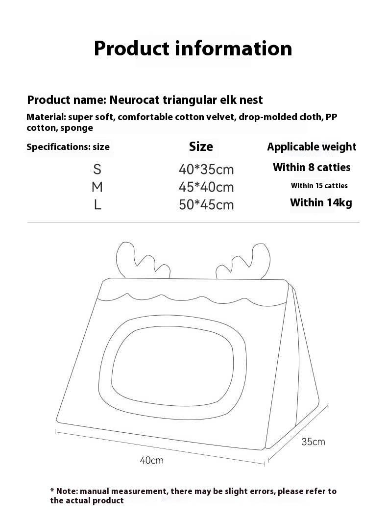 HKM-671251 Cozy Triangle Elk Nest for Cats and Dogs - Warm Winter Sleeping Bed