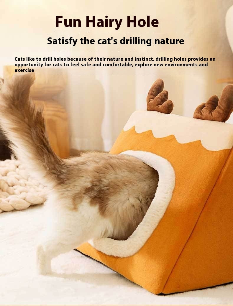 HKM-671251 Cozy Triangle Elk Nest for Cats and Dogs - Warm Winter Sleeping Bed