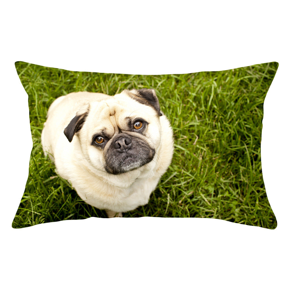 HKM-671507 Cute Pug Dog Pillowcase in Soft Plush Fabric with Invisible Zipper