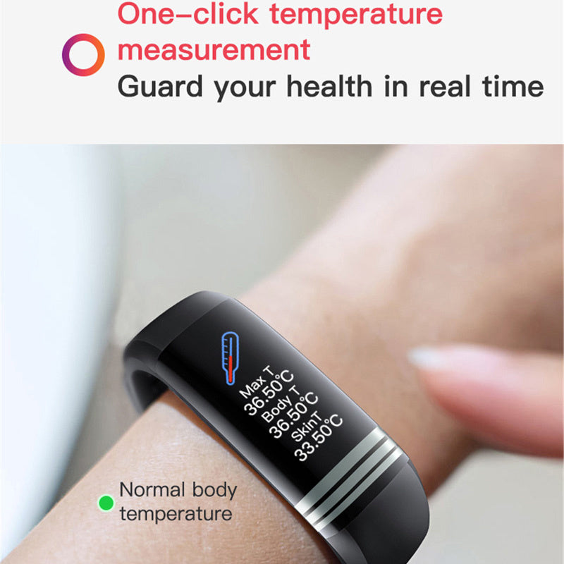 HKM-671635 Smart Body Temperature Bracelet with Step Counter and Health Monitoring Features - 1.14 Inch Touch Screen