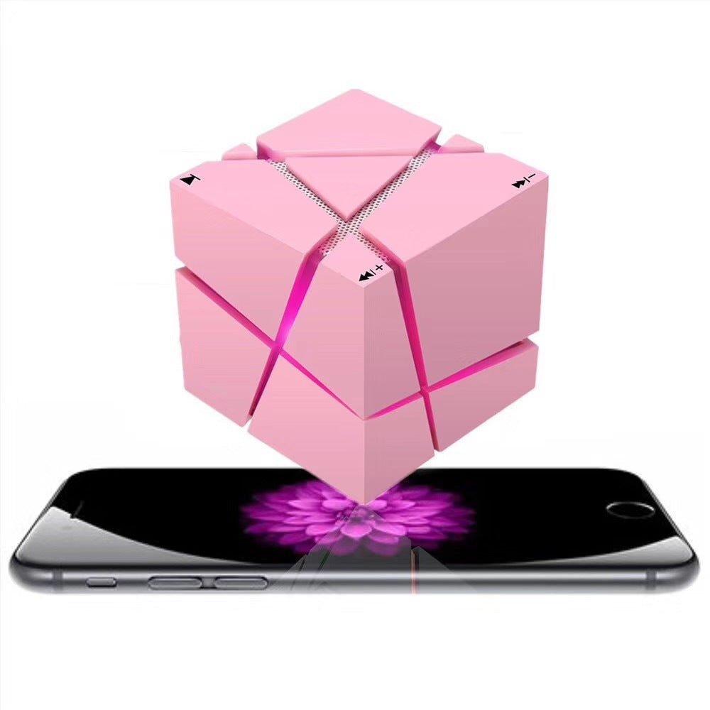 HKM-671827 Bluetooth Wireless Hi-Fi Cube Speaker with Built-In Battery, Radio, and TF Card Support