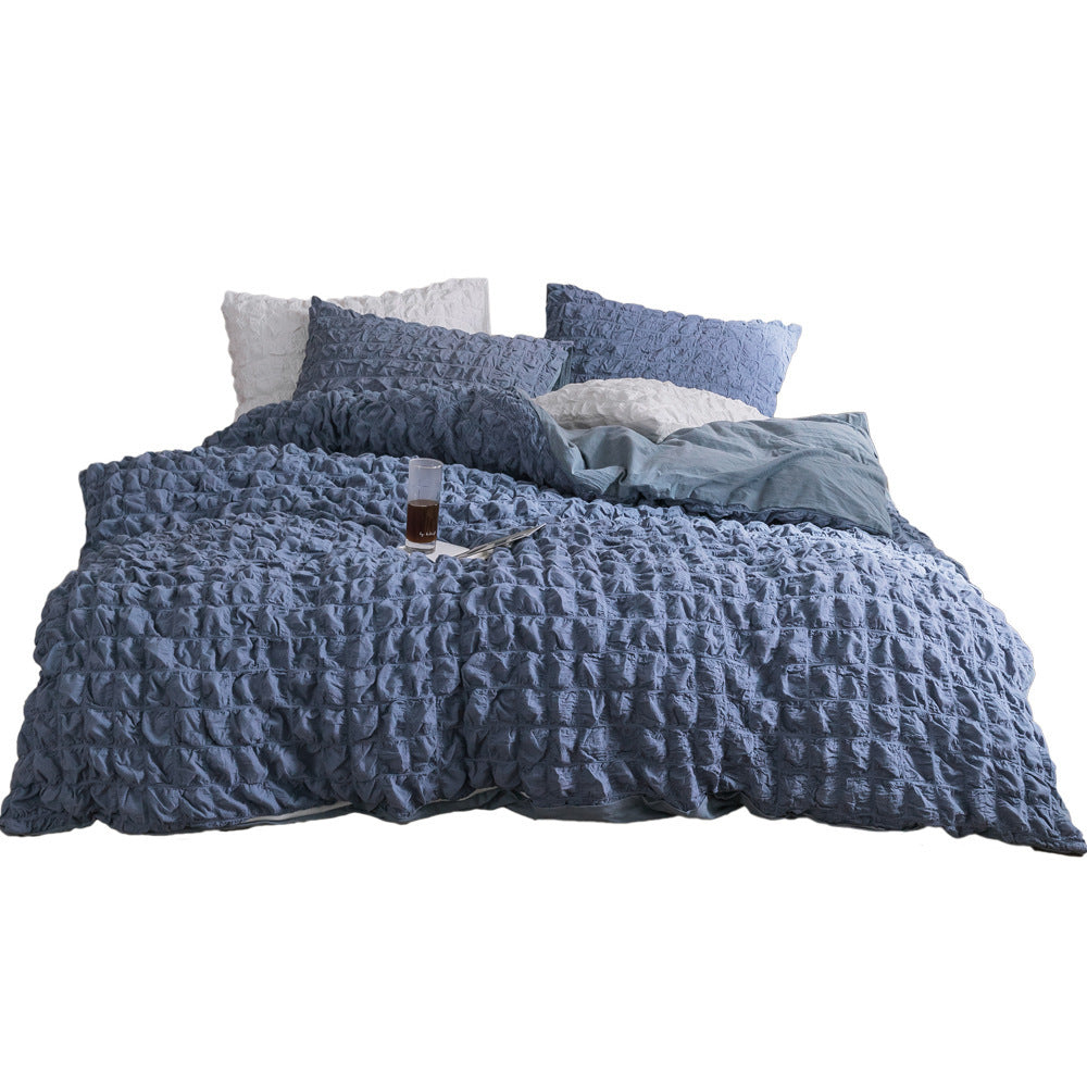 HKM-671891 Korean Style Girl's Heart Cotton Seersucker Bed Set - 4 Pieces in Green, White, Pink, Blue