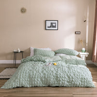 HKM-671891 Korean Style Girl's Heart Cotton Seersucker Bed Set - 4 Pieces in Green, White, Pink, Blue