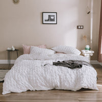 HKM-671891 Korean Style Girl's Heart Cotton Seersucker Bed Set - 4 Pieces in Green, White, Pink, Blue