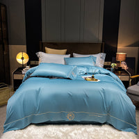 HKM-671955 Home Washed Silk 4-Piece Bedding Set in Solid Colors - Includes Quilt Cover, Bed Sheets, and Pillowcases