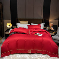 HKM-671955 Home Washed Silk 4-Piece Bedding Set in Solid Colors - Includes Quilt Cover, Bed Sheets, and Pillowcases