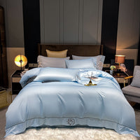 HKM-671955 Home Washed Silk 4-Piece Bedding Set in Solid Colors - Includes Quilt Cover, Bed Sheets, and Pillowcases