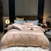 HKM-671955 Home Washed Silk 4-Piece Bedding Set in Solid Colors - Includes Quilt Cover, Bed Sheets, and Pillowcases