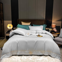 HKM-671955 Home Washed Silk 4-Piece Bedding Set in Solid Colors - Includes Quilt Cover, Bed Sheets, and Pillowcases