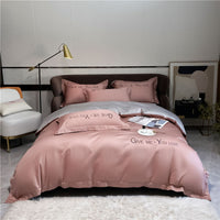 HKM-671955 Home Washed Silk 4-Piece Bedding Set in Solid Colors - Includes Quilt Cover, Bed Sheets, and Pillowcases