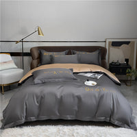 HKM-671955 Home Washed Silk 4-Piece Bedding Set in Solid Colors - Includes Quilt Cover, Bed Sheets, and Pillowcases