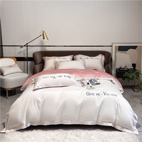 HKM-671955 Home Washed Silk 4-Piece Bedding Set in Solid Colors - Includes Quilt Cover, Bed Sheets, and Pillowcases