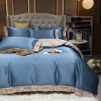 HKM-671955 Home Washed Silk 4-Piece Bedding Set in Solid Colors - Includes Quilt Cover, Bed Sheets, and Pillowcases