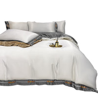 HKM-671955 Home Washed Silk 4-Piece Bedding Set in Solid Colors - Includes Quilt Cover, Bed Sheets, and Pillowcases