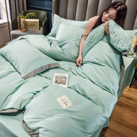 HKM-671955 Home Washed Silk 4-Piece Bedding Set in Solid Colors - Includes Quilt Cover, Bed Sheets, and Pillowcases