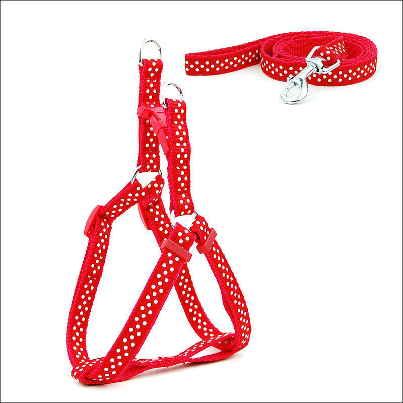 HKM-671955 Polka Dot Pet Chest Harness and Leash for Small to Medium Dogs - Multiple Colors Available