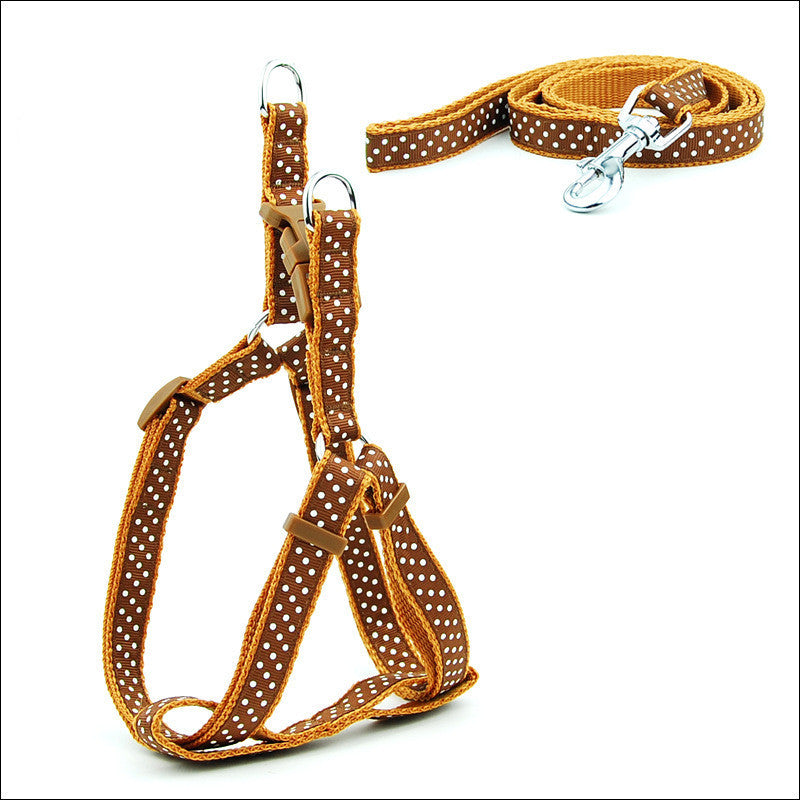 HKM-671955 Polka Dot Pet Chest Harness and Leash for Small to Medium Dogs - Multiple Colors Available