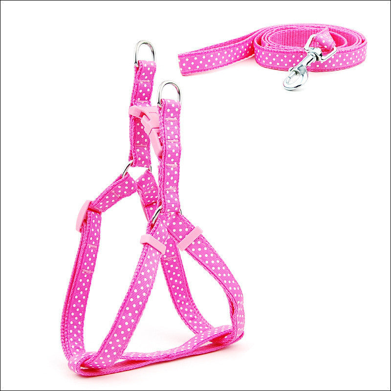 HKM-671955 Polka Dot Pet Chest Harness and Leash for Small to Medium Dogs - Multiple Colors Available