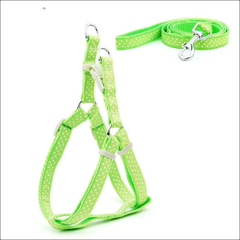 HKM-671955 Polka Dot Pet Chest Harness and Leash for Small to Medium Dogs - Multiple Colors Available