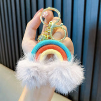 HKM-671955 Rainbow Fur Ball Cartoon Keychain for Bags and Cars - Plush Keychain Pendant for All Ages